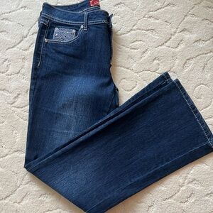 one 5 one Women's Boot Cut Jeans - Dark Blue gem stone decorations on  pockets